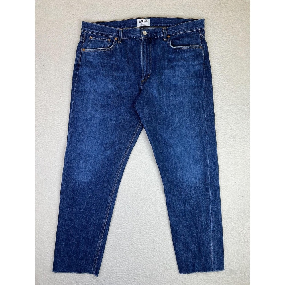 AGOLDE Jeans Mens 38x30 Blue Medium Wash Hero Cut Off Regular Tapered Denim